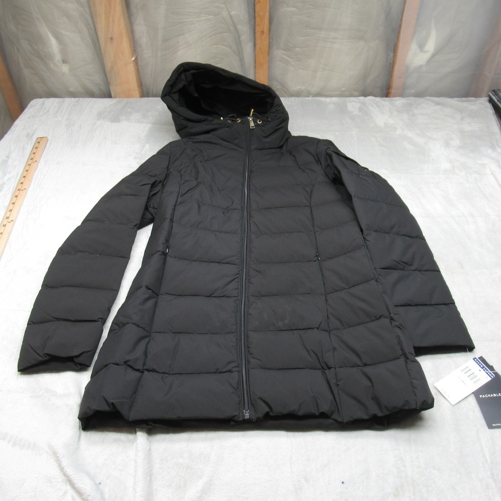 Lauren Ralph Lauren Down Jacket Womens XS Black Hood Puff Quilted Parka $190 NWD